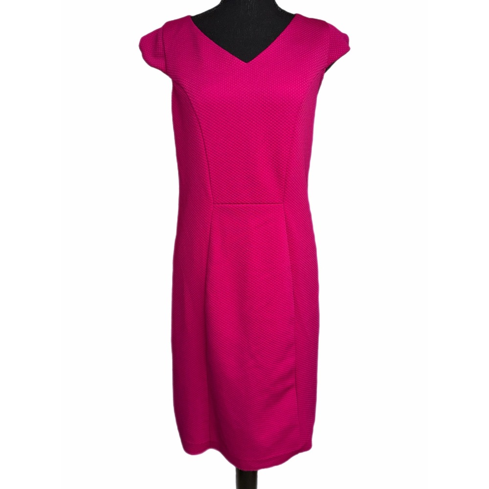 The Limited Magenta Pink Textured Sheath Dress V-Neck Cap Sleeve Tall 6